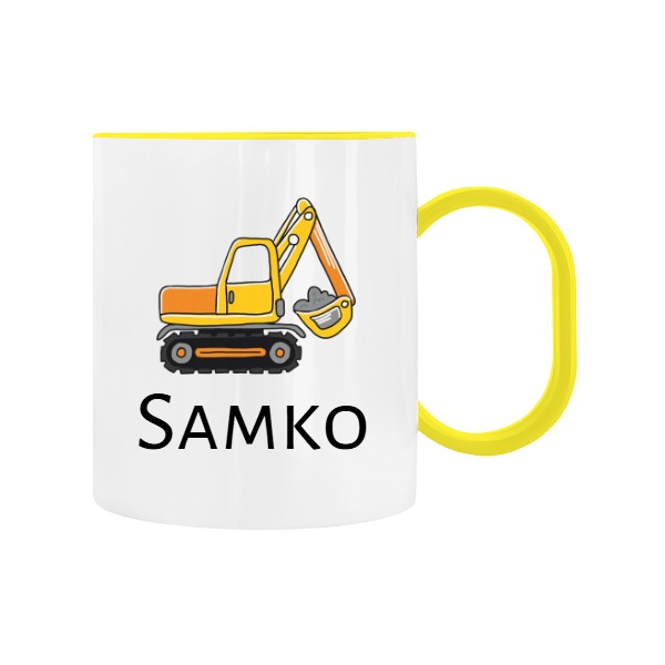 Dětský hrnek plastový s potiskem Bager s jménem do školky